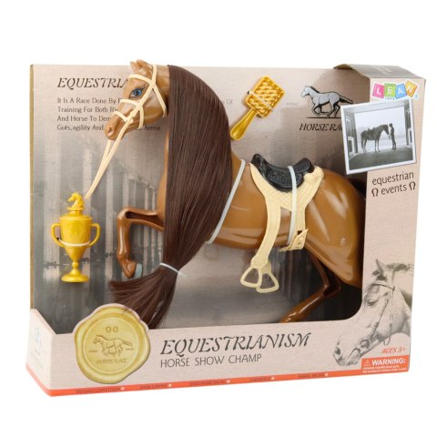 Koń Z Długą Grzywą Siodło Puchar Szczotka Akcesoria Brązowy LEAN Toys Koń Z Długą Grzywą Siodło Puchar Szczotka Akcesoria Brązowy LEAN Toys