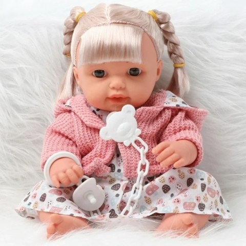 Lalka Bobas Dziewczynka Sukienka Sweterek Smoczek Dźwięki LEAN Toys Lalka Bobas Dziewczynka Sukienka Sweterek Smoczek Dźwięki LEAN Toys