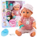 Lalka Bobas Niemowlak Siusiająca Różowa Zestaw Akcesoria Dźwięki 35cm LEAN Toys