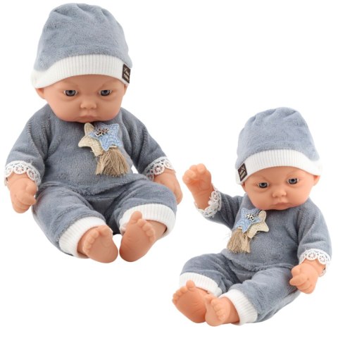 Lalka Bobas W Szarej Piżamce z Gwiazdkami Czapeczka LEAN Toys Lalka Bobas W Szarej Piżamce z Gwiazdkami Czapeczka LEAN Toys