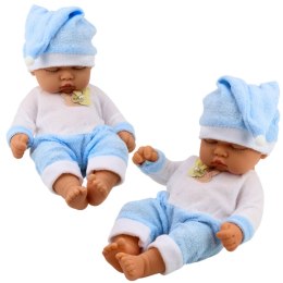 Lalka Śpiący Bobas W Niebieskiej Piżamce Czapeczka z Pomponem LEAN Toys