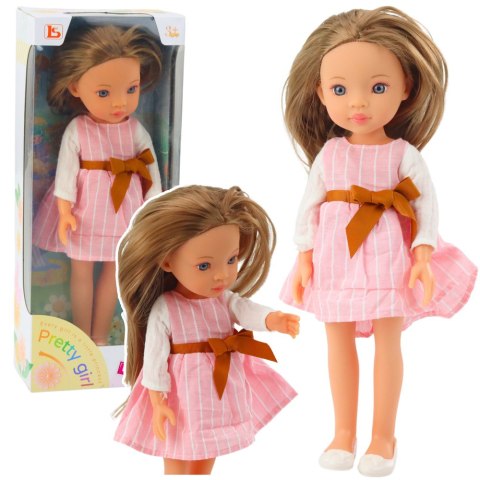 Lalka W Różowej Sukience z Kokardą Długie Brązowe Włosy LEAN Toys Lalka W Różowej Sukience z Kokardą Długie Brązowe Włosy LEAN Toys