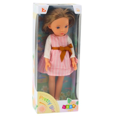 Lalka W Różowej Sukience z Kokardą Długie Brązowe Włosy LEAN Toys Lalka W Różowej Sukience z Kokardą Długie Brązowe Włosy LEAN Toys