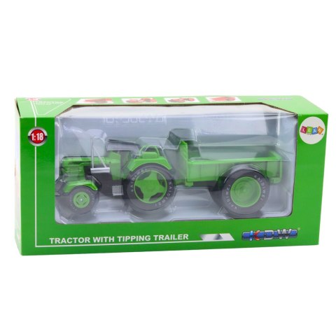 Metalowy Traktor Rolniczy Z Przyczepą Zielony 1:18 LEAN Toys Metalowy Traktor Rolniczy Z Przyczepą Zielony 1:18 LEAN Toys