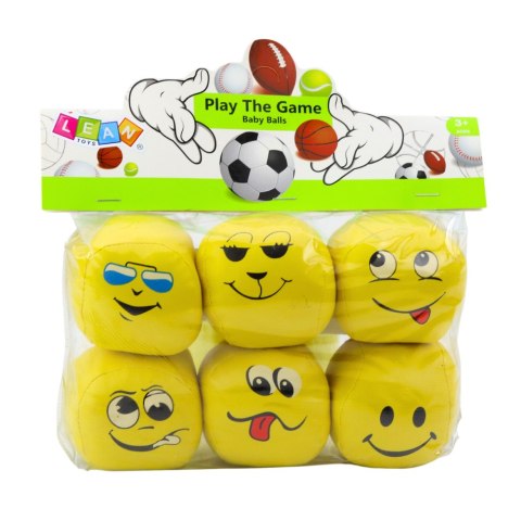 Miękkie Piłki Sportowe Emotki Żółte Zestaw 6szt 7cm LEAN TOYS Miękkie Piłki Sportowe Emotki Żółte Zestaw 6szt 7cm LEAN TOYS
