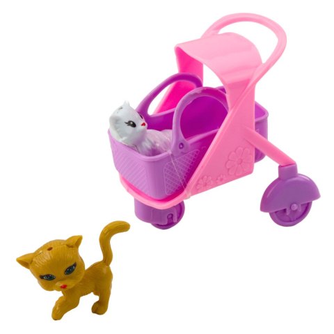 Mini Lalka Z Akcesoriami Wózek Kotki Zestaw Laleczka Różowa LEAN Toys Mini Lalka Z Akcesoriami Wózek Kotki Zestaw Laleczka Różowa LEAN Toys