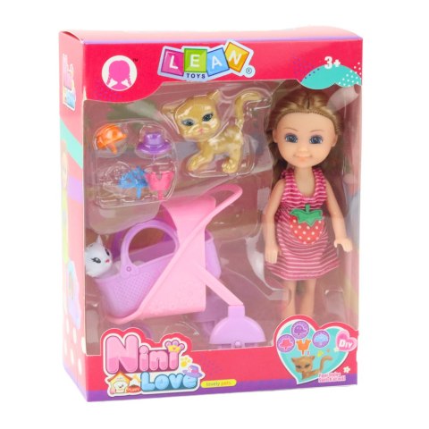 Mini Lalka Z Akcesoriami Wózek Kotki Zestaw Laleczka Różowa LEAN Toys Mini Lalka Z Akcesoriami Wózek Kotki Zestaw Laleczka Różowa LEAN Toys