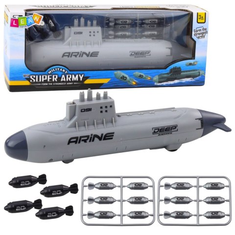 Statek Łódź Podwodna Strzelająca Torpedami Napęd Szara 28cm LEAN Toys Statek Łódź Podwodna Strzelająca Torpedami Napęd Szara 28cm LEAN Toys