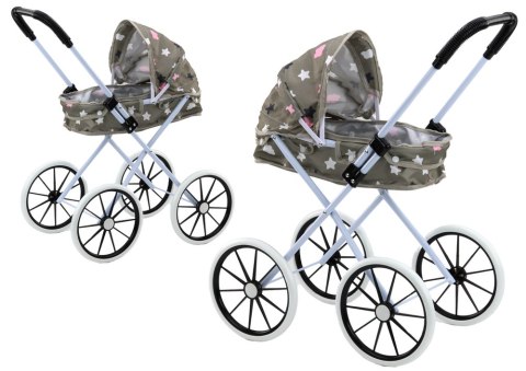 Wózek Dla Lalek Duże Koła Składany Gwiazdki Chmurki Szary 60cm LEAN Toys Wózek Dla Lalek Duże Koła Składany Gwiazdki Chmurki Szary 60cm LEAN Toys