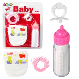 Zestaw Akcesoria Dla Lalek Smoczek Butelka Pielucha Grzechotka LEAN Toys