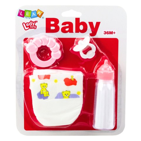 Zestaw Akcesoria Dla Lalek Smoczek Butelka Pielucha Grzechotka LEAN Toys Zestaw Akcesoria Dla Lalek Smoczek Butelka Pielucha Grzechotka LEAN Toys