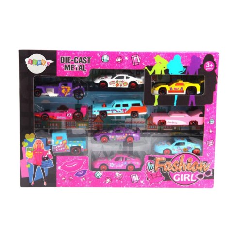 Zestaw Autek Resoraków Dla Dziewczynek Różowe 10szt LEAN Toys Zestaw Autek Resoraków Dla Dziewczynek Różowe 10szt LEAN Toys