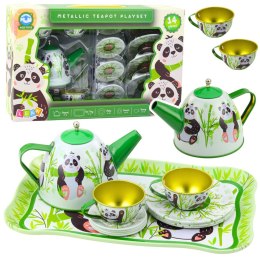 Zestaw Do Herbaty Metalowy Dzbanek Filiżanka Talerzyki Panda Zielony 14el LEAN Toys