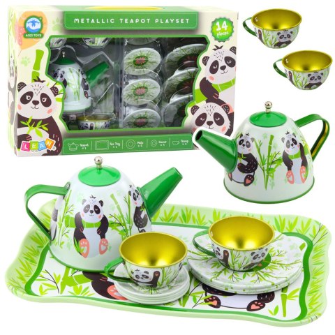 Zestaw Do Herbaty Metalowy Dzbanek Filiżanka Talerzyki Panda Zielony 14el LEAN Toys Zestaw Do Herbaty Metalowy Dzbanek Filiżanka Talerzyki Panda Zielony 14el LEAN Toys
