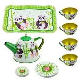 Zestaw Do Herbaty Metalowy Dzbanek Filiżanka Talerzyki Panda Zielony 14el LEAN Toys