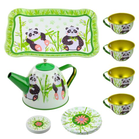 Zestaw Do Herbaty Metalowy Dzbanek Filiżanka Talerzyki Panda Zielony 14el LEAN Toys Zestaw Do Herbaty Metalowy Dzbanek Filiżanka Talerzyki Panda Zielony 14el LEAN Toys