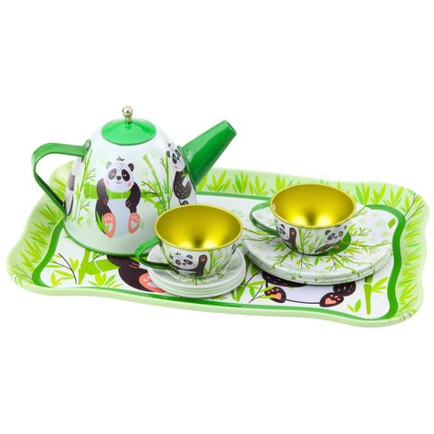 Zestaw Do Herbaty Metalowy Dzbanek Filiżanka Talerzyki Panda Zielony 14el LEAN Toys Zestaw Do Herbaty Metalowy Dzbanek Filiżanka Talerzyki Panda Zielony 14el LEAN Toys