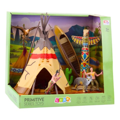 Zestaw Indiański Figurki Wioska Indianie Namiot Tipi KajakTotem LEAN Toys Zestaw Indiański Figurki Wioska Indianie Namiot Tipi KajakTotem LEAN Toys