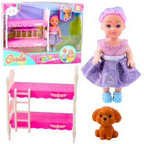 Zestaw Mini Laleczka W Sukience Łóżeczko Dwupiętrowe Piesek LEAN Toys Zestaw Mini Laleczka W Sukience Łóżeczko Dwupiętrowe Piesek LEAN Toys