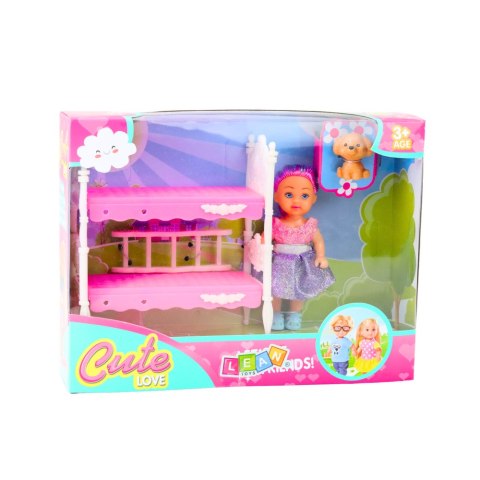 Zestaw Mini Laleczka W Sukience Łóżeczko Dwupiętrowe Piesek LEAN Toys Zestaw Mini Laleczka W Sukience Łóżeczko Dwupiętrowe Piesek LEAN Toys