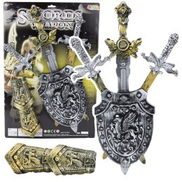 Zestaw Rycerski 3 Miecze Tarcza Ochraniacze Realistyczne Zdobienia LEAN Toys