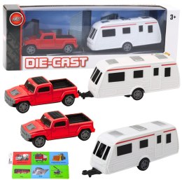 Zestaw Samochód Metalowy Z Kamperem Przyczepa Czerwony LEAN Toys
