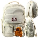 Plecak Miejski Szkolny Kapibara Brelok Przypinki Beżowy Kremowy 25L 42cm LEAN