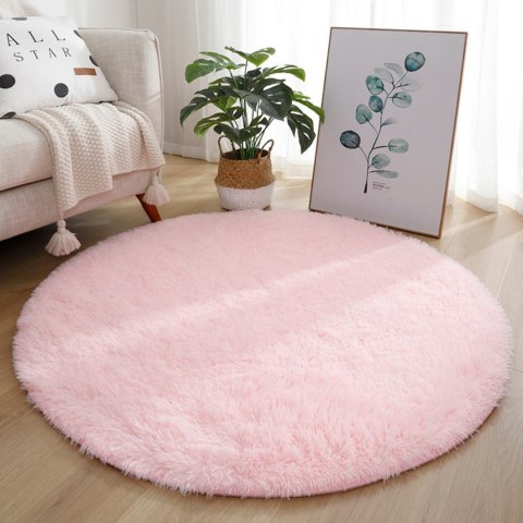 Pluszowy Miękki Dywan Okrągły Antypoślizgowy Jasno Różowy 122cm LEAN Pluszowy Miękki Dywan Okrągły Antypoślizgowy Jasno Różowy 122cm LEAN