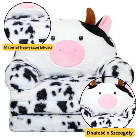 Rozkładany Fotel Dla Dziecka Krowa 3 Poziomowy Biało Czarny 50x50cm LEAN Toys Rozkładany Fotel Dla Dziecka Krowa 3 Poziomowy Biało Czarny 50x50cm LEAN Toys