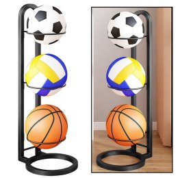 Stojak Na Piłki 3 Poziomy Metalowy Stabilny Matowy Czarny LEAN Toys