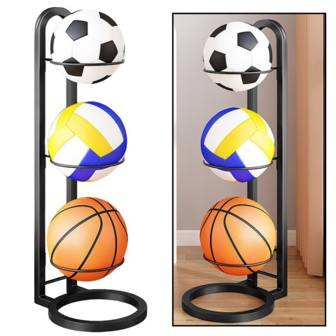 Stojak Na Piłki 3 Poziomy Metalowy Stabilny Matowy Czarny LEAN Toys Stojak Na Piłki 3 Poziomy Metalowy Stabilny Matowy Czarny LEAN Toys