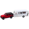 Zestaw Auto Terenowe Kamper Metalowe Napęd Światła Dźwięki Czerwony 1:32 LEAN Toys