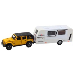 Zestaw Auto Terenowe Kamper Metalowe Napęd Światła Dźwięki Żółte 1:32 LEAN Toys