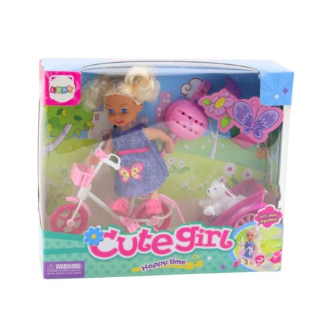 Zestaw Mini Laleczka Rower Przyczepka Kask Biały Piesek LEAN Toys Zestaw Mini Laleczka Rower Przyczepka Kask Biały Piesek LEAN Toys