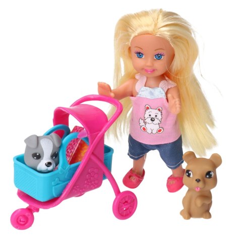 Zestaw Mini Laleczka Wózek Nosidełko Pieski Szary Brązowy LEAN Toys Zestaw Mini Laleczka Wózek Nosidełko Pieski Szary Brązowy LEAN Toys
