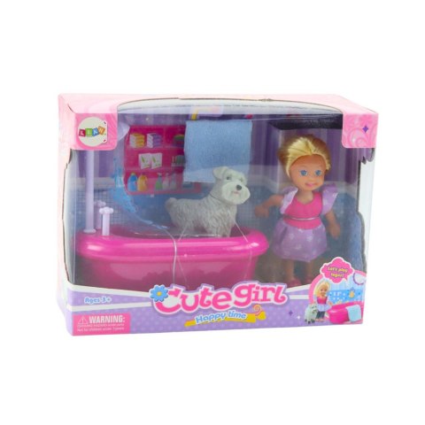 Zestaw Mini Laleczka Z Wanną i Białym Pieskiem Różowa LEAN Toys Zestaw Mini Laleczka Z Wanną i Białym Pieskiem Różowa LEAN Toys