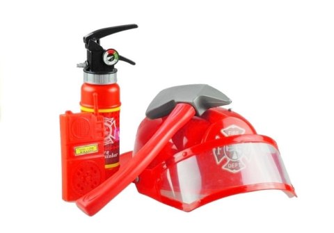 Prawdziwy Strój Strażaka Dla Dziecka Kask Gaśnica Akcesoria Czerwony LEAN Toys Prawdziwy Strój Strażaka Dla Dziecka Kask Gaśnica Akcesoria Czerwony LEAN Toys