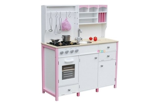 Drewniana Kuchnia Dla Dzieci Różowo Biała Paula Otwierane Elementy LEAN Toys Drewniana Kuchnia Dla Dzieci Różowo Biała Paula Otwierane Elementy LEAN Toys