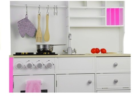Drewniana Kuchnia Dla Dzieci Różowo Biała Paula Otwierane Elementy LEAN Toys Drewniana Kuchnia Dla Dzieci Różowo Biała Paula Otwierane Elementy LEAN Toys