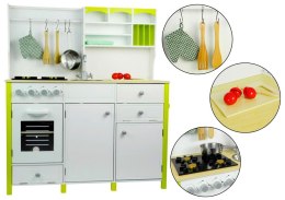 Drewniana Kuchnia Dla Dzieci Zielono Biała Paula Otwierane Elementy LEAN Toys