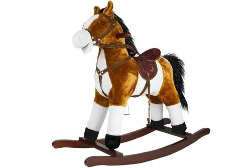 Koń Na Biegunach 74cm Jasny Brąz Rusza Pyskiem Ogonem LEAN Toys Koń Na Biegunach 74cm Jasny Brąz Rusza Pyskiem Ogonem LEAN Toys