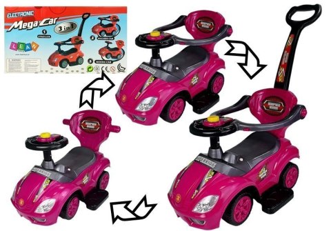 Jeździk z Pchaczem Mega Car 3w1 Różowy LEAN CARS Jeździk z Pchaczem Mega Car 3w1 Różowy LEAN CARS