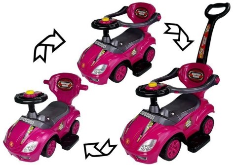 Jeździk z Pchaczem Mega Car 3w1 Różowy LEAN CARS Jeździk z Pchaczem Mega Car 3w1 Różowy LEAN CARS