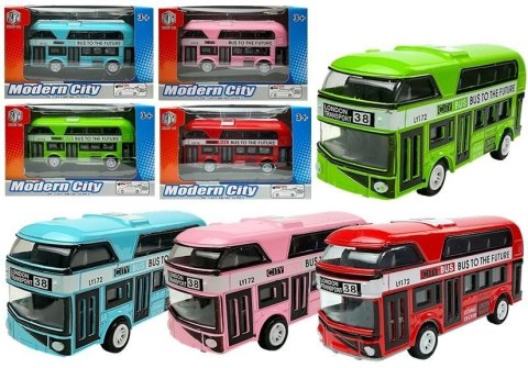 Piętrowy Autobus Napęd Naciągowy 4 Kolorów LEAN Toys Piętrowy Autobus Napęd Naciągowy 4 Kolorów LEAN Toys