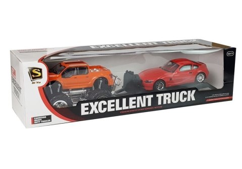 Zestaw Pojazdów Pomarańczowy Monster Truck Czerwone BMW Laweta 58 cm LEAN Toys Zestaw Pojazdów Pomarańczowy Monster Truck Czerwone BMW Laweta 58 cm LEAN Toys
