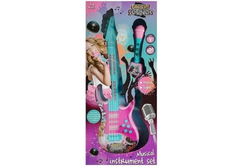Gitara Z Mikrofonem Zestaw Do Karaoke Światła Dźwięki LEAN Toys Gitara Z Mikrofonem Zestaw Do Karaoke Światła Dźwięki LEAN Toys
