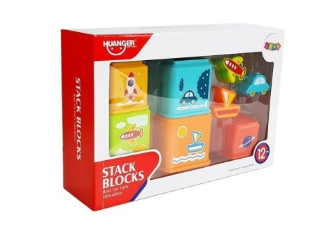 Piramidka Kubeczki Kwadrat z Obrazkami Pojazdów Sorter dla Niemowlaka LEAN Toys Piramidka Kubeczki Kwadrat z Obrazkami Pojazdów Sorter dla Niemowlaka LEAN Toys