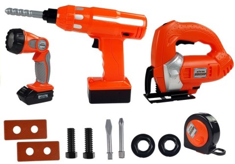 Zestaw Majsterkowicza Wiertarka Wyrzynarka Latarka na Baterie 12 elem. LEAN Toys Zestaw Majsterkowicza Wiertarka Wyrzynarka Latarka na Baterie 12 elem. LEAN Toys
