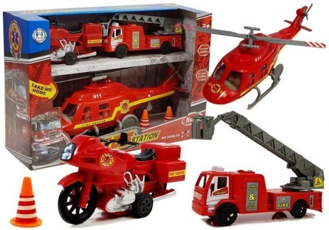 Zestaw Pojazdów Straż Pożarna Helikopter Motor Światło Dźwięki LEAN Toys Zestaw Pojazdów Straż Pożarna Helikopter Motor Światło Dźwięki LEAN Toys