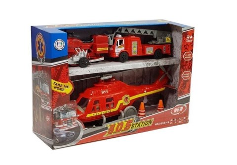 Zestaw Pojazdów Straż Pożarna Helikopter Motor Światło Dźwięki LEAN Toys Zestaw Pojazdów Straż Pożarna Helikopter Motor Światło Dźwięki LEAN Toys